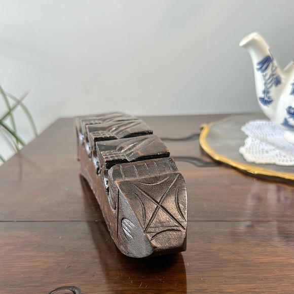 Vintage Hand-Carved Wooden "Bookworm" Desk Organizer / Letter & Card Holder - Picture 5 of 8